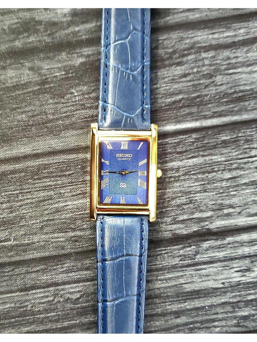 Rare Men's Gold Tank Watch Seiko Blue Dial New Mvt & Batt‎ - Picture 3 of 9